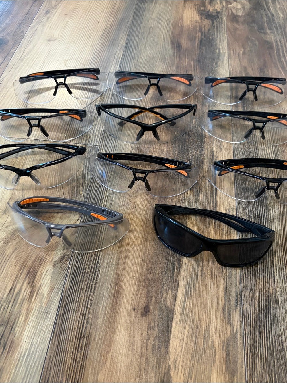 Men's Black Safety Glasses with Orange Accents - Clear and Tinted Lens Options